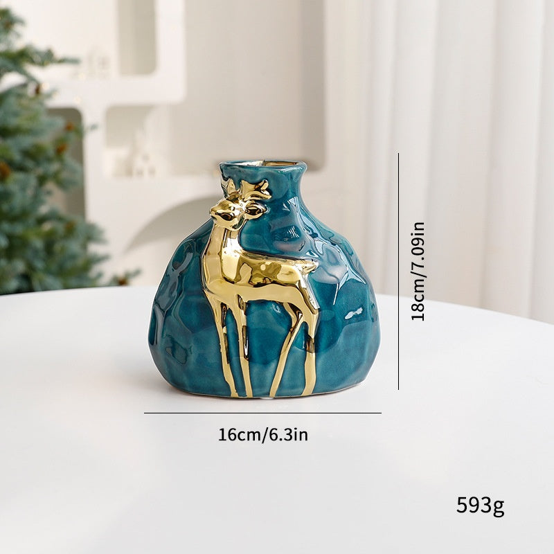 Christmas Vase Set with Elegant Gold Reindeer Accents