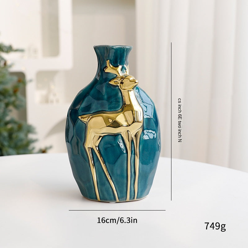 Christmas Vase Set with Elegant Gold Reindeer Accents