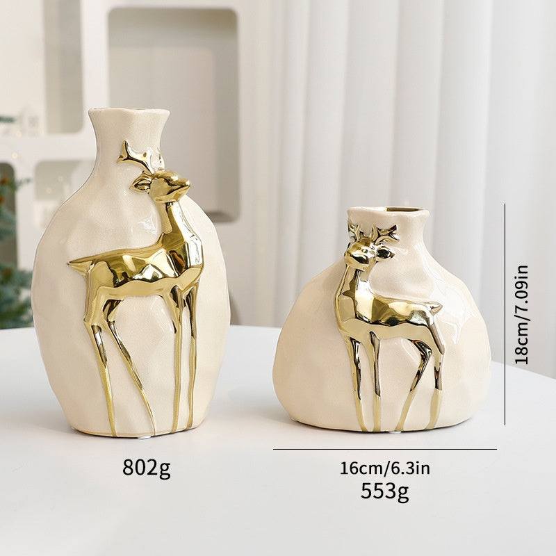 Christmas Vase Set with Elegant Gold Reindeer Accents