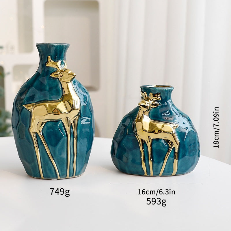 Christmas Vase Set with Elegant Gold Reindeer Accents