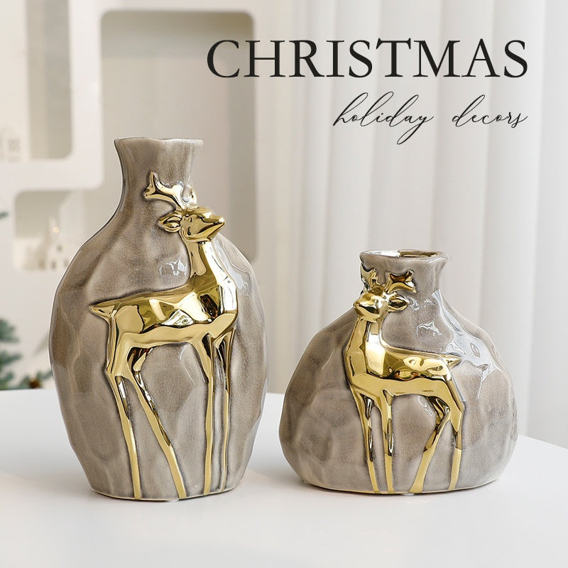 Christmas Vase Set with Elegant Gold Reindeer Accents