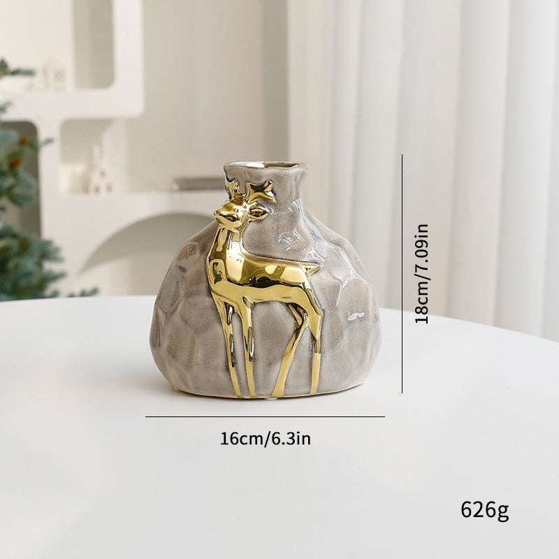 Christmas Vase Set with Elegant Gold Reindeer Accents