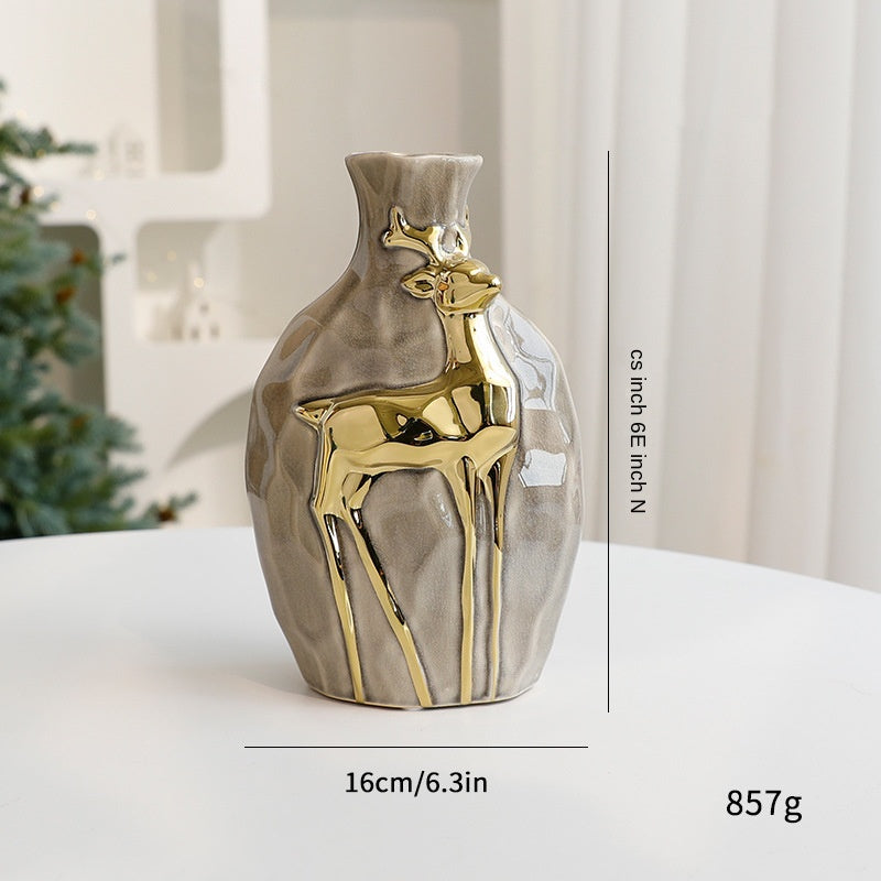 Christmas Vase Set with Elegant Gold Reindeer Accents
