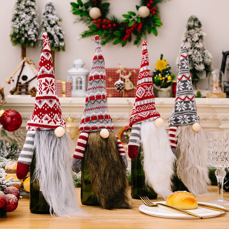 Christmas Wine Bottle Gnome Holiday Decoration Set