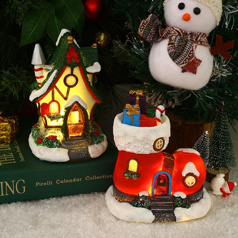 Christmas Village Cottage With Warm Glowing Windows