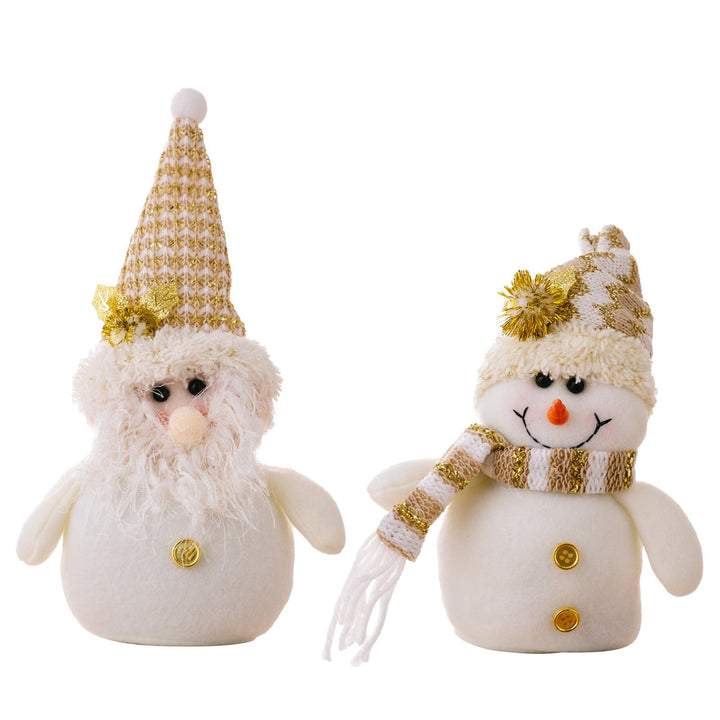 Plush Snowman & Gnome Christmas Doll Set, White Gold