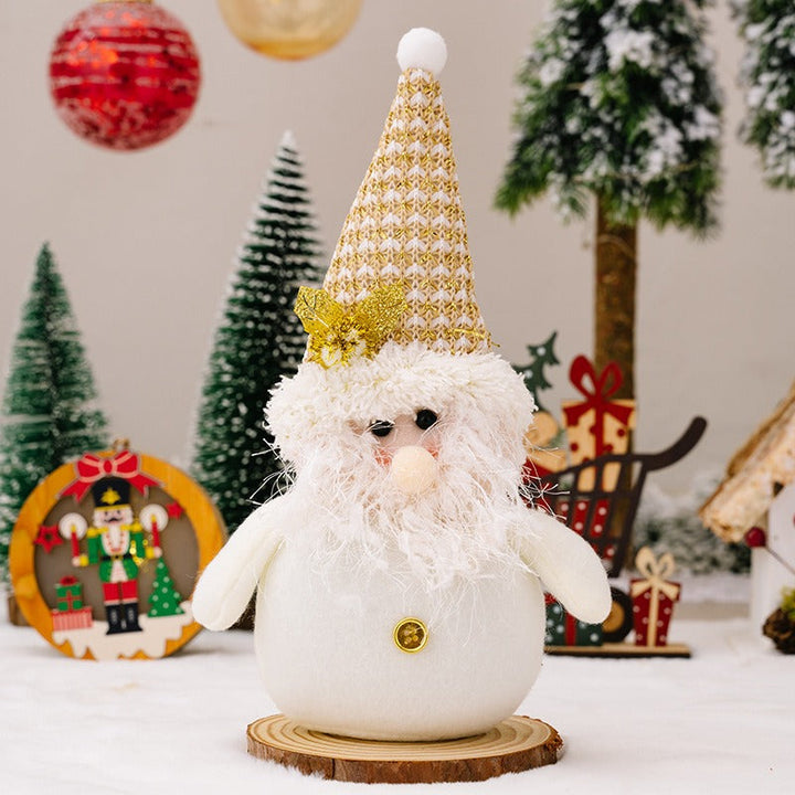 Plush Snowman & Gnome Christmas Doll Set, White Gold