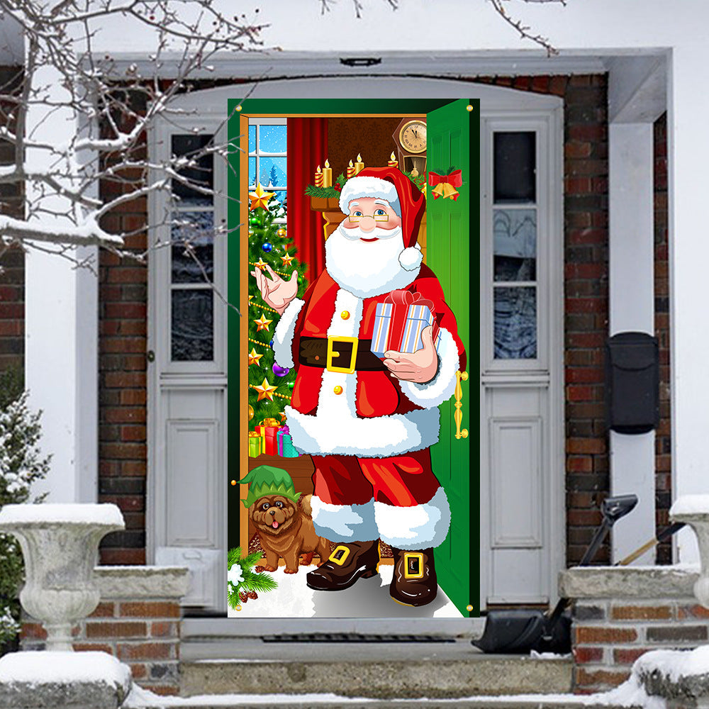Christmas Door Curtain Santa Claus Outdoor Decoration