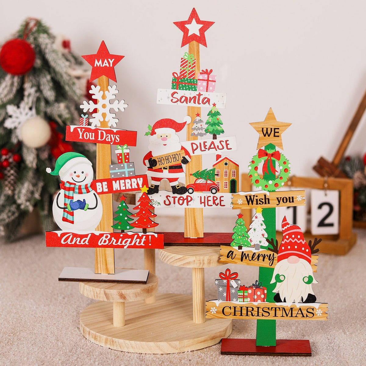 Wooden Christmas Table Decor for Cheerful Holiday Charm