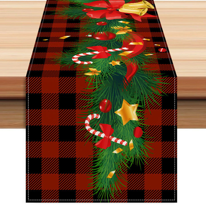 Christmas Table Runner With Festive Plaid Tree Design