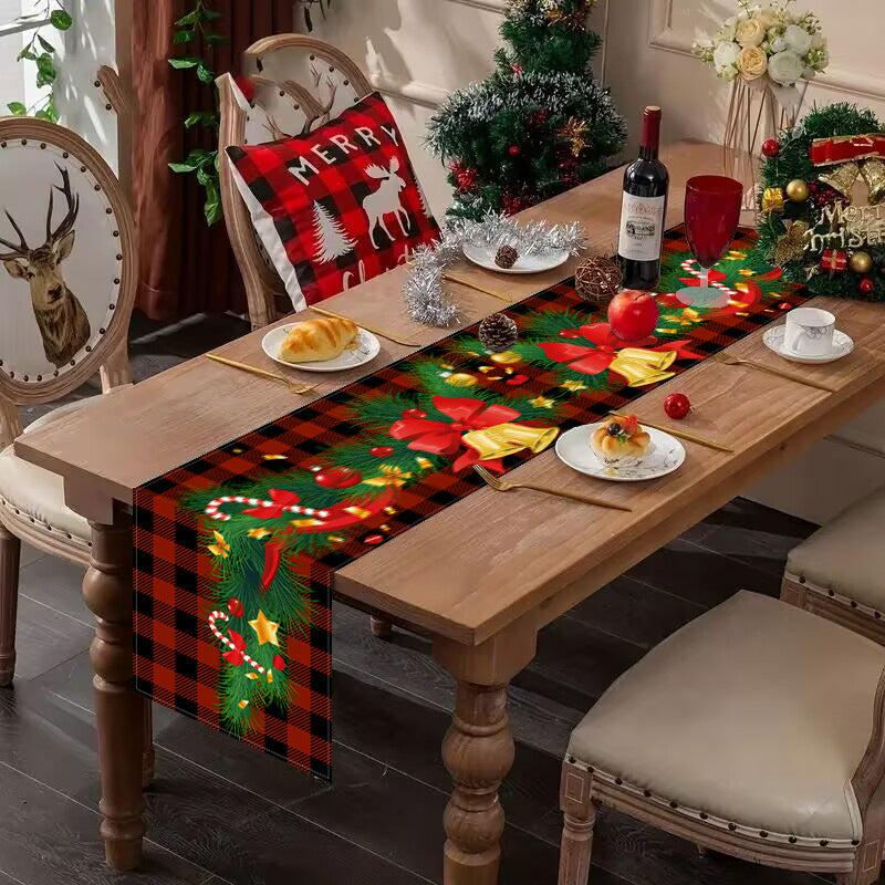 Christmas Table Runner With Festive Plaid Tree Design