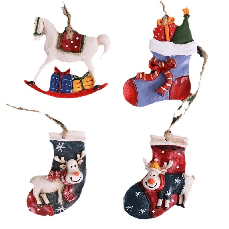 Christmas Tree Ornaments: Hand-Painted Rustic Resin Set