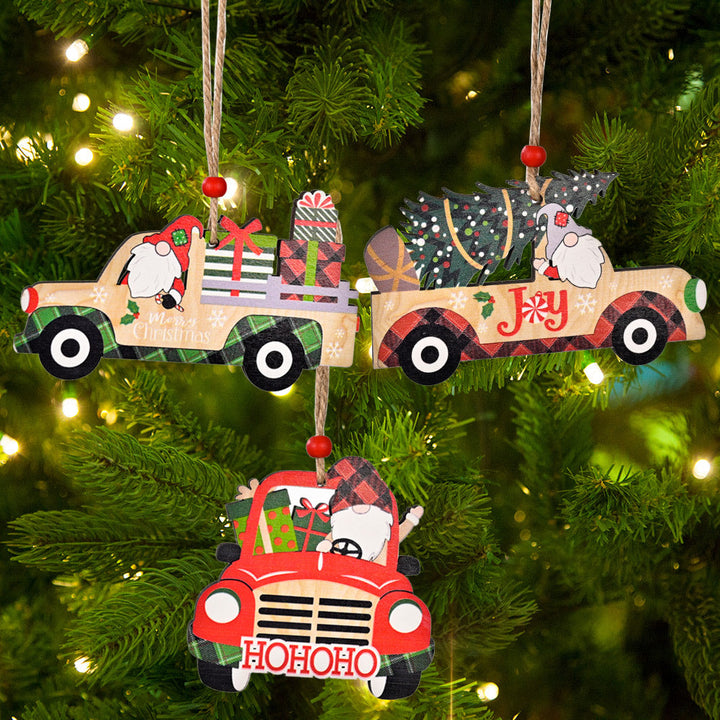 Christmas Car Ornaments – 3-Piece Rustic Wood Set