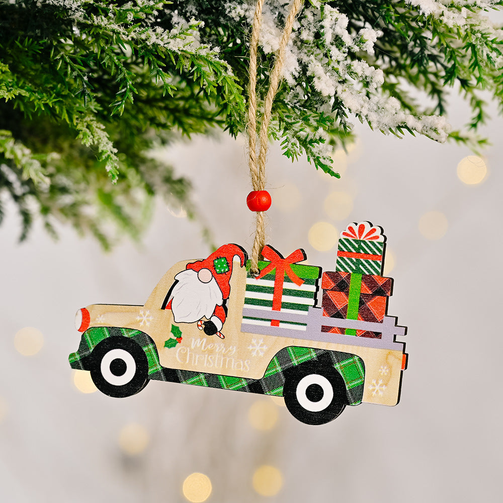 Christmas Car Ornaments – 3-Piece Rustic Wood Set