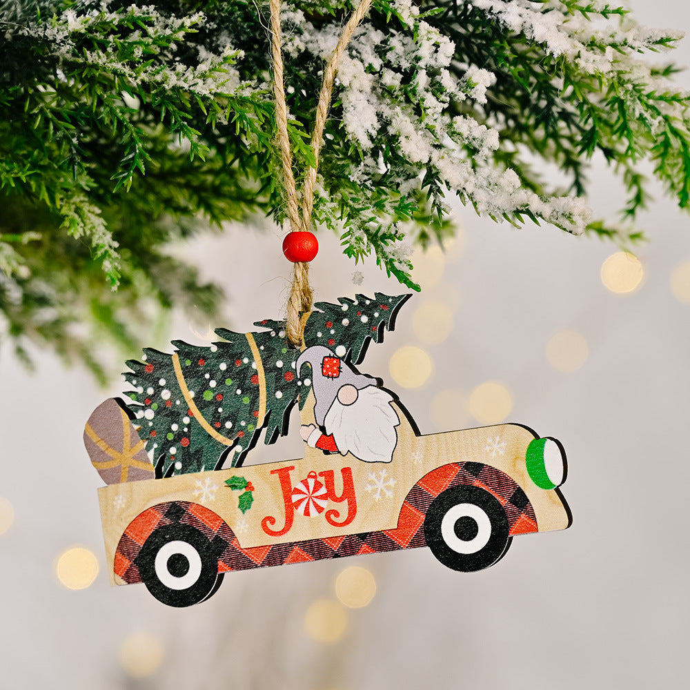 Christmas Car Ornaments – 3-Piece Rustic Wood Set