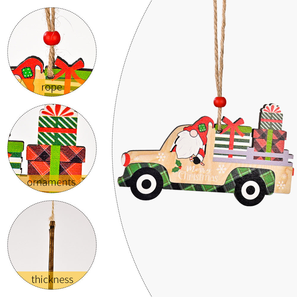 Christmas Car Ornaments – 3-Piece Rustic Wood Set