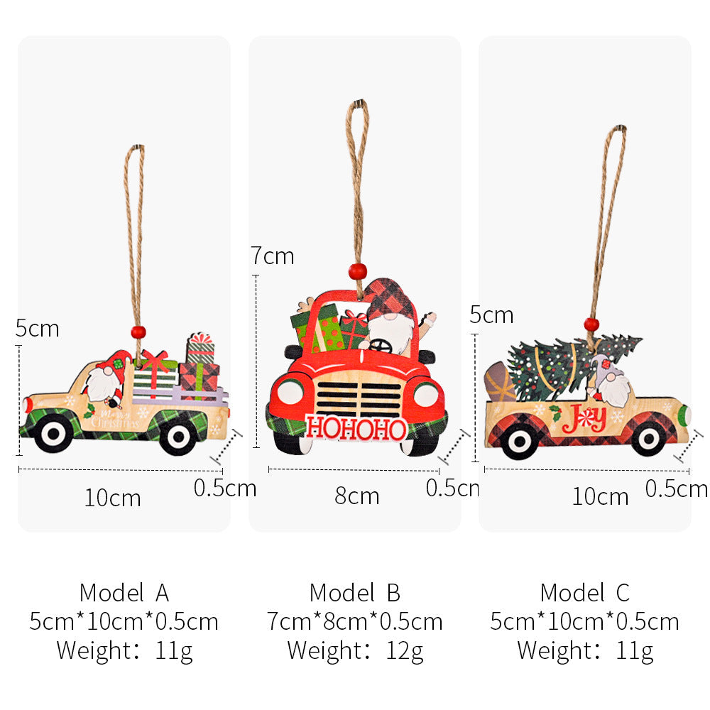 Christmas Car Ornaments – 3-Piece Rustic Wood Set