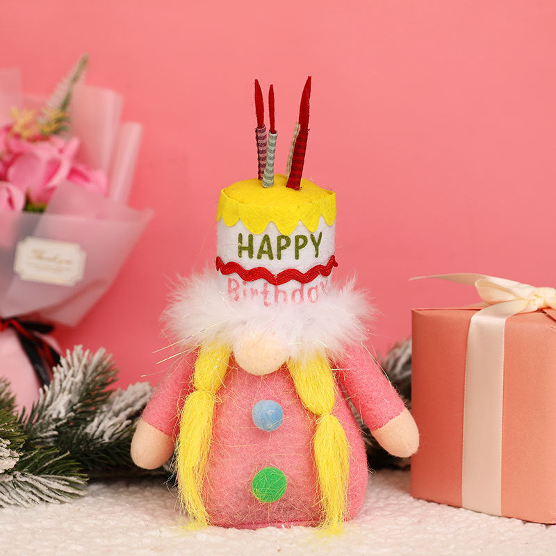 Birthday Gnome Doll Cake Hat Tabletop Decoration