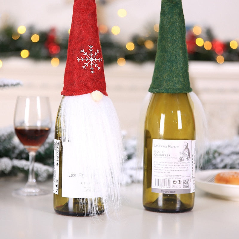 Santa Bottle Cover Set - Christmas Wine Table Decor