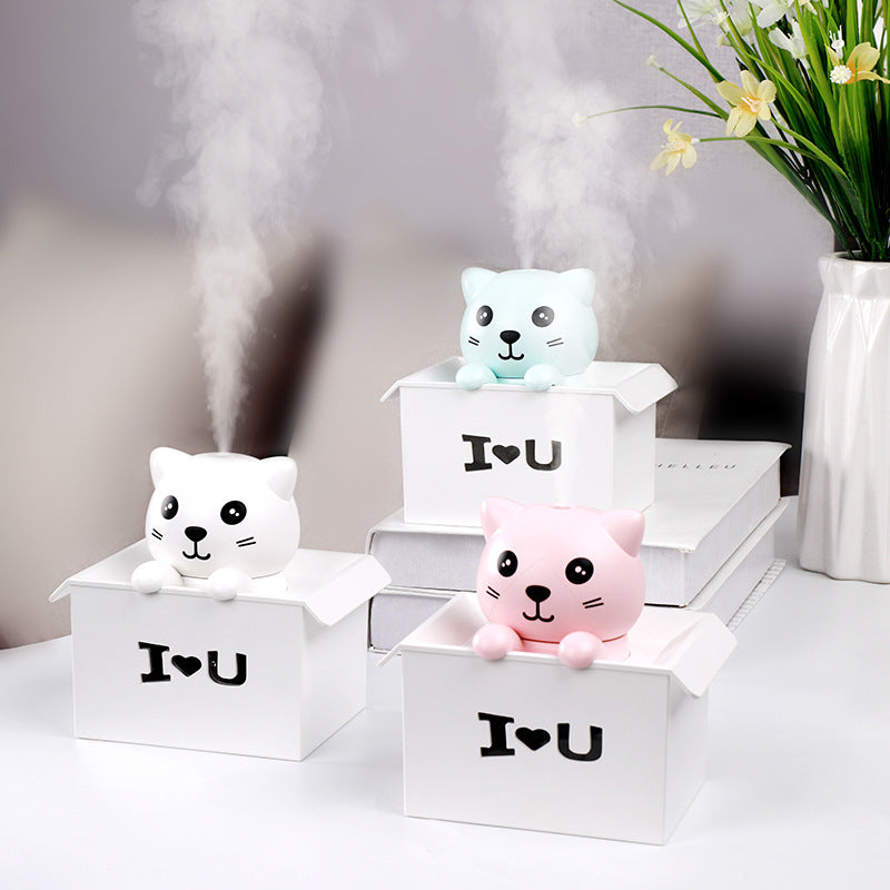 Cat Humidifier for Desk & Bedroom with Night Light