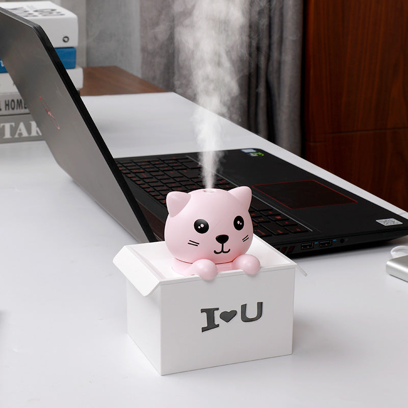 Cat Humidifier for Desk & Bedroom with Night Light