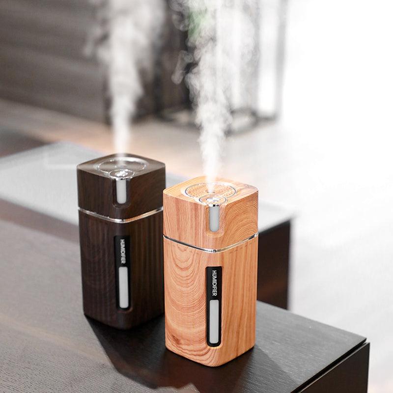 Wood Grain Mini USB Humidifier with LED Night Light