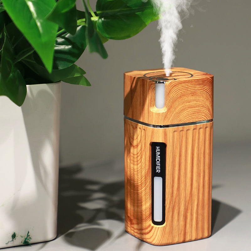 Wood Grain Mini USB Humidifier with LED Night Light