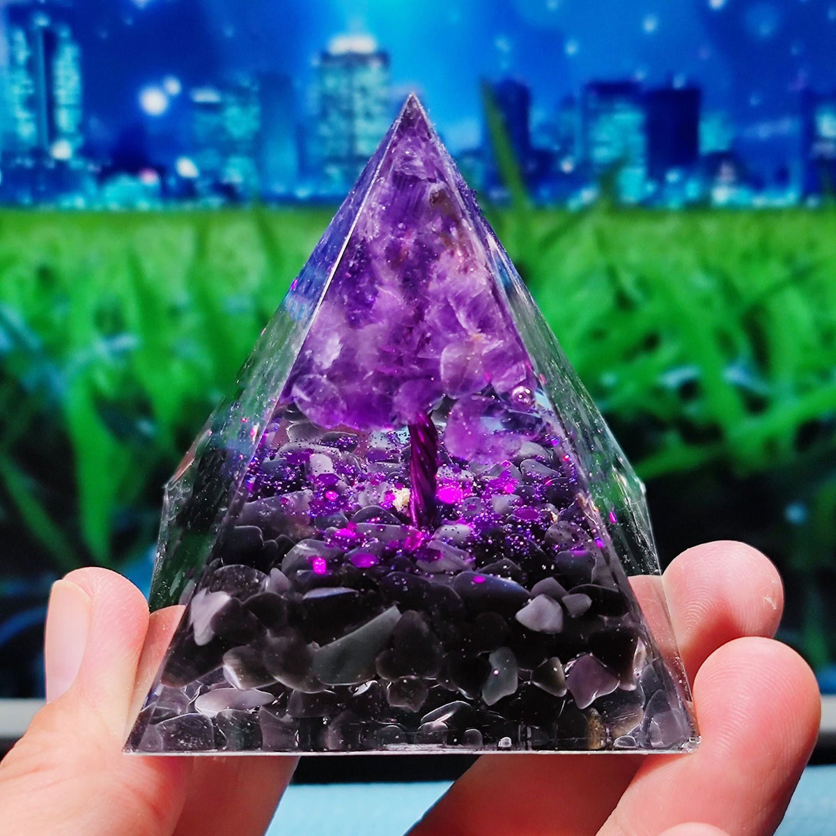 Crystal Resin Pyramid Ornament With Gemstone Sparkle