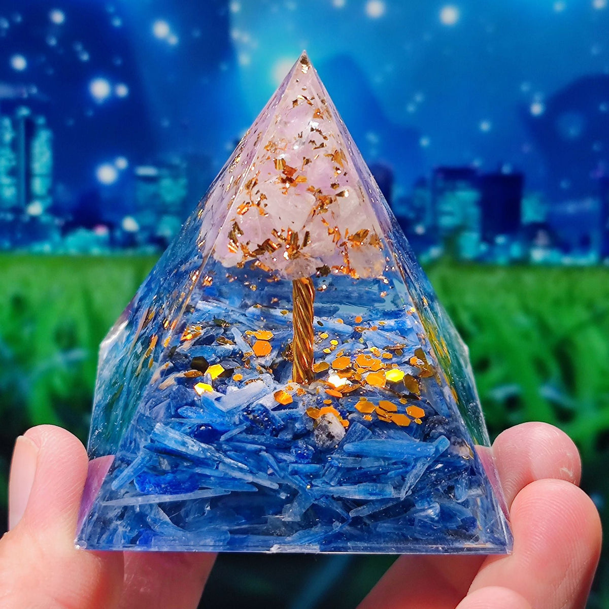 Crystal Resin Pyramid Ornament With Gemstone Sparkle