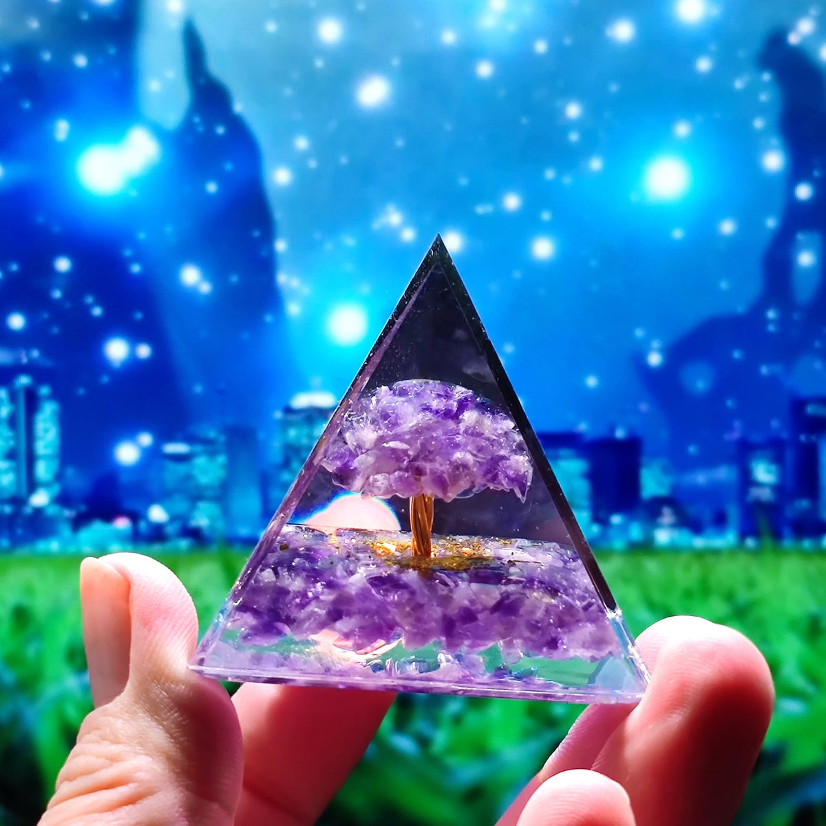 Crystal Pyramid Desk Decor with Tree of Life Detail