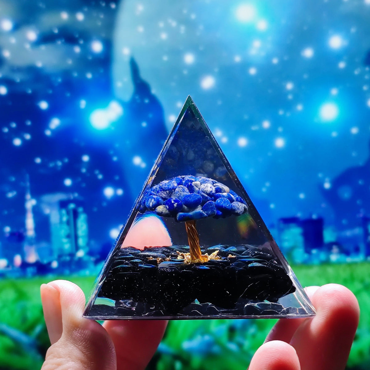 Crystal Pyramid Desk Decor with Tree of Life Detail