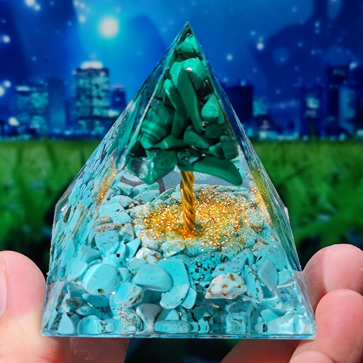 Crystal Resin Pyramid Ornament With Gemstone Sparkle