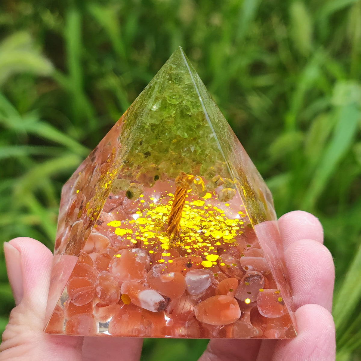 Crystal Resin Pyramid Ornament With Gemstone Sparkle