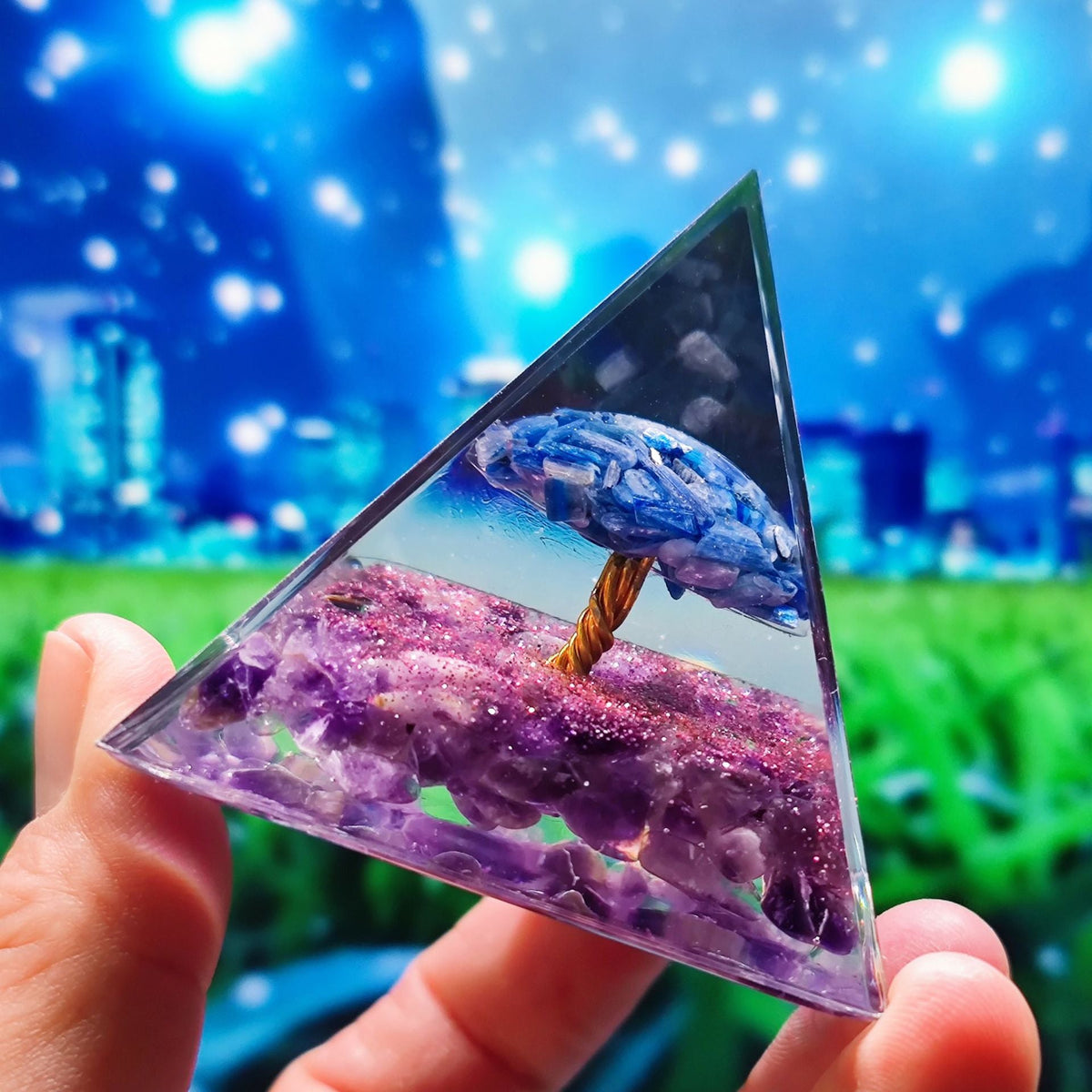 Crystal Pyramid Desk Decor with Tree of Life Detail