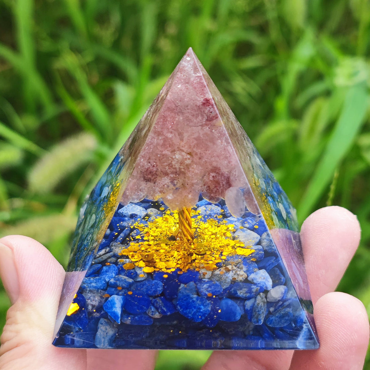 Crystal Resin Pyramid Ornament With Gemstone Sparkle