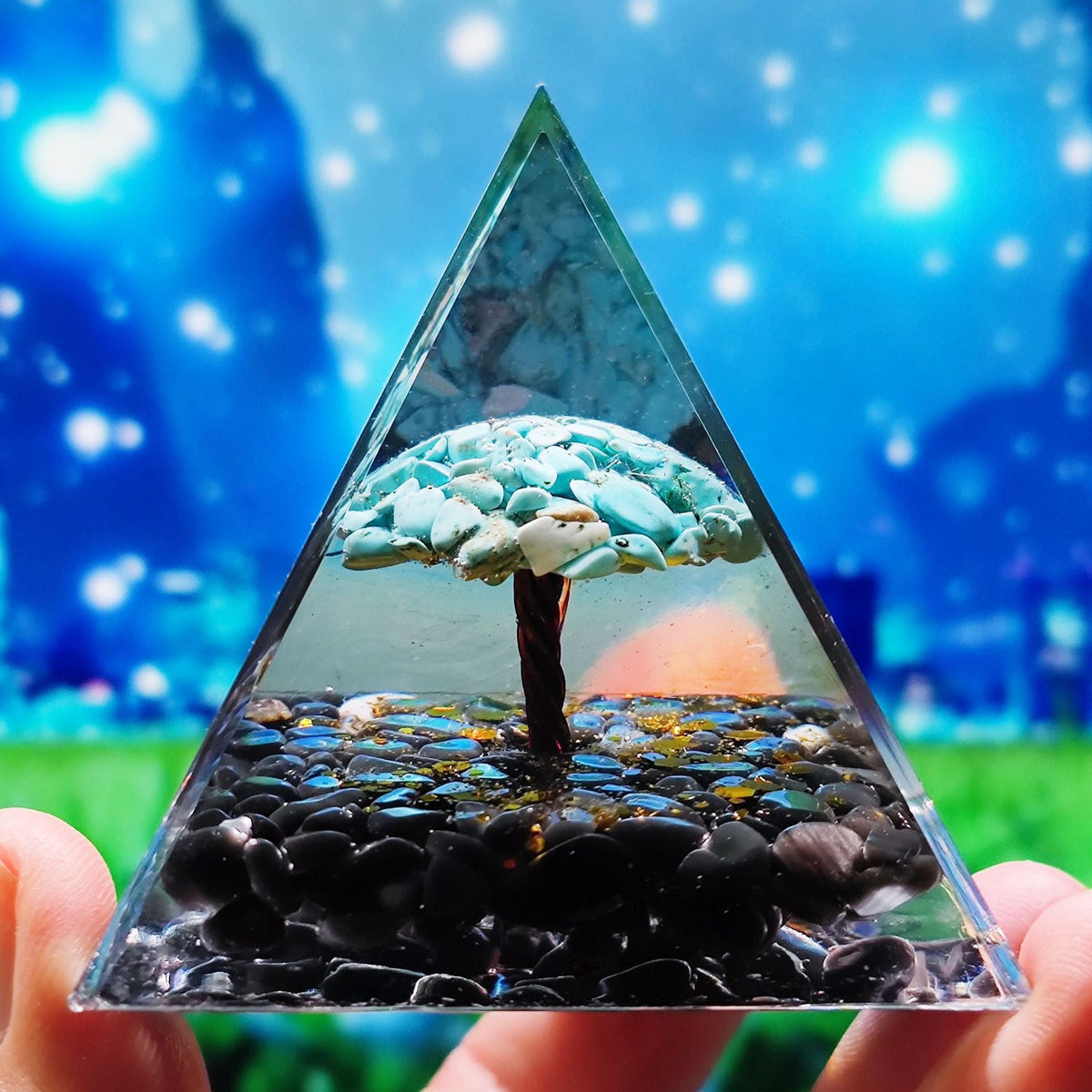 Crystal Pyramid Desk Decor with Tree of Life Detail