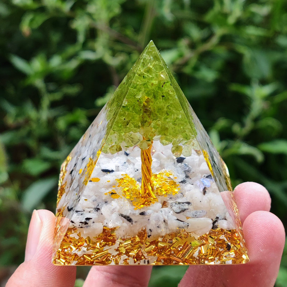 Crystal Resin Pyramid Ornament With Gemstone Sparkle