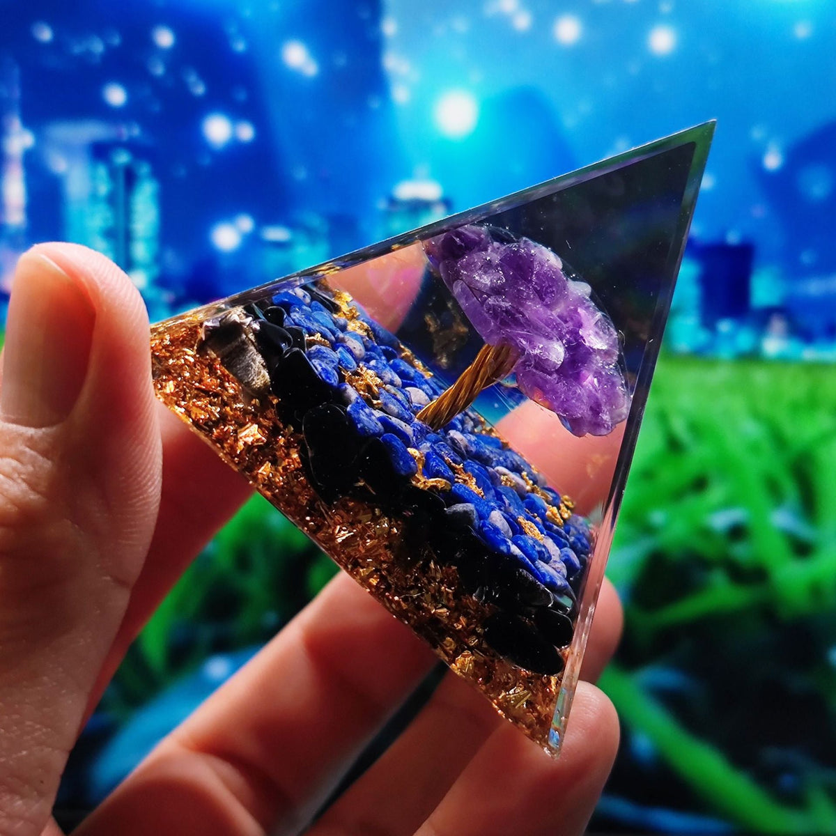 Crystal Pyramid Desk Decor with Tree of Life Detail
