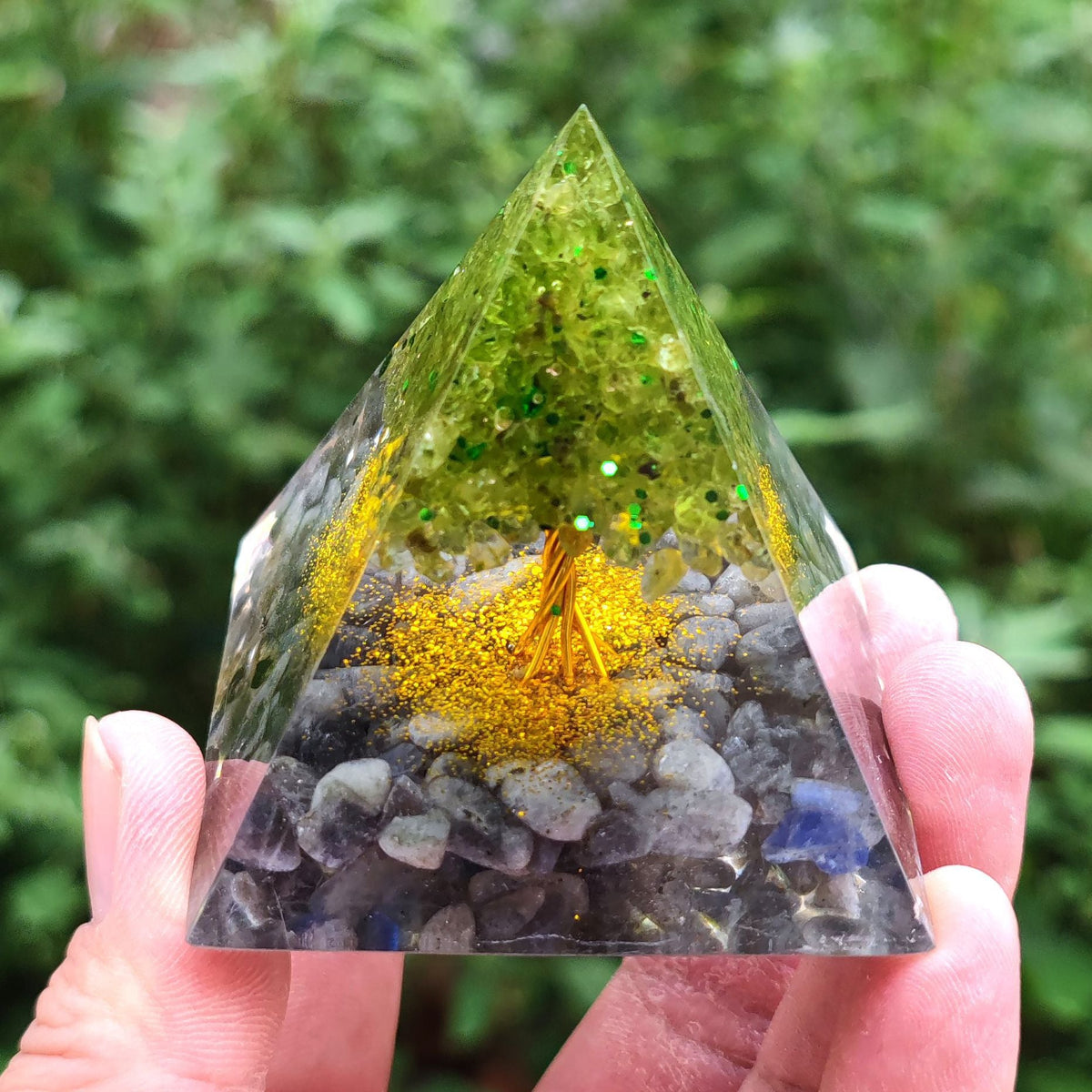 Crystal Resin Pyramid Ornament With Gemstone Sparkle