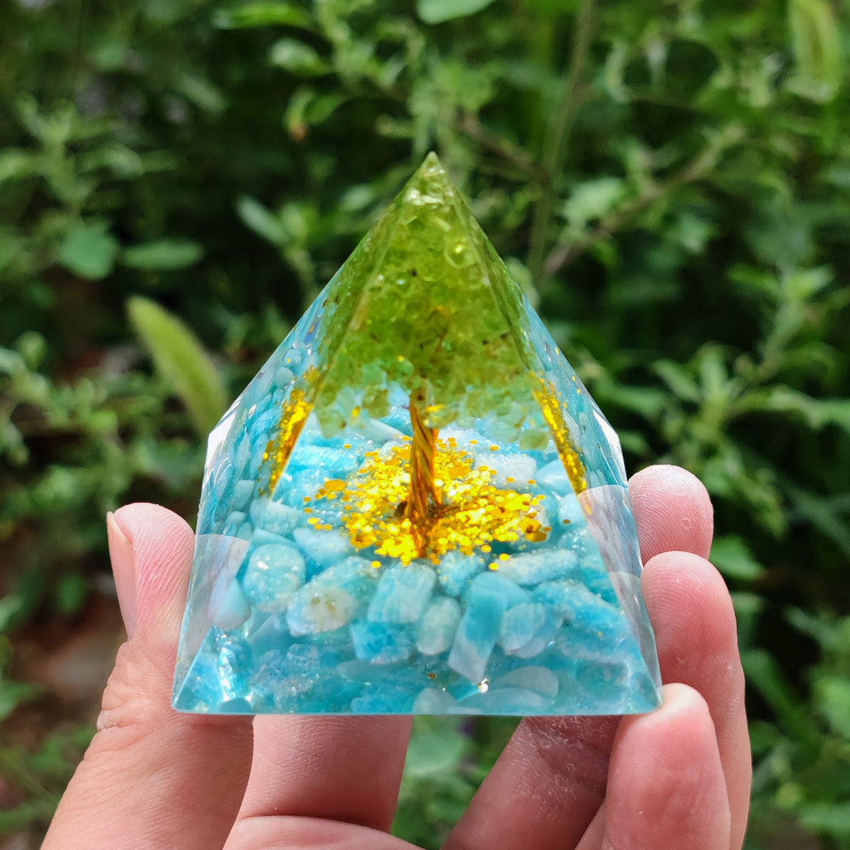 Crystal Pyramid Desk Decor with Tree of Life Detail
