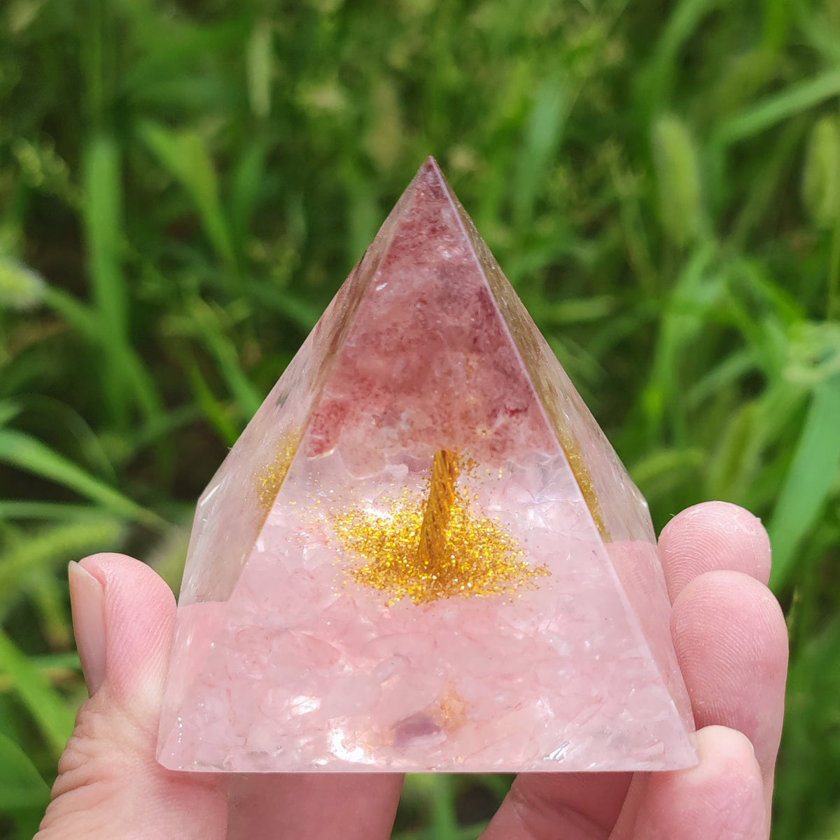 Crystal Resin Pyramid Ornament With Gemstone Sparkle