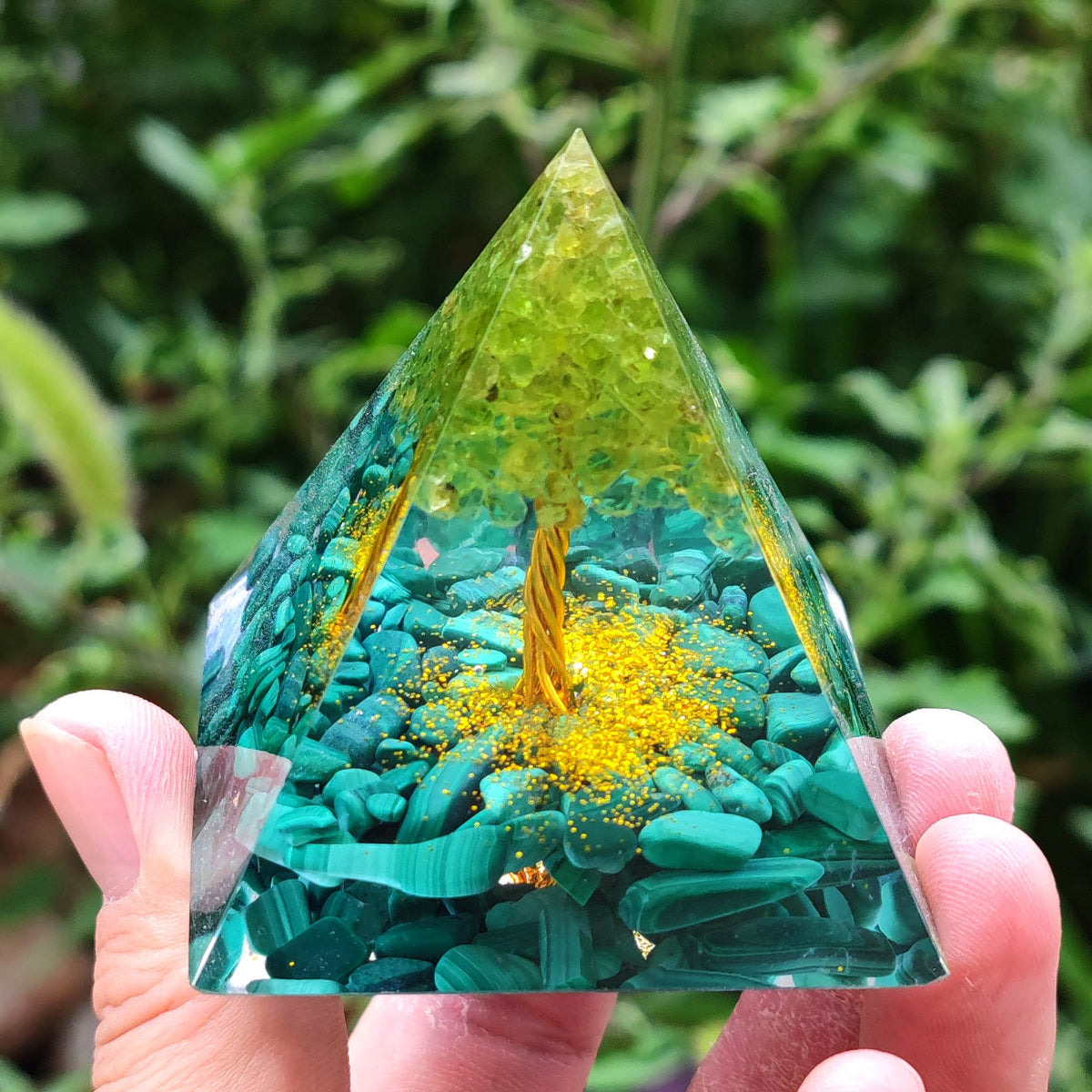 Crystal Resin Pyramid Ornament With Gemstone Sparkle