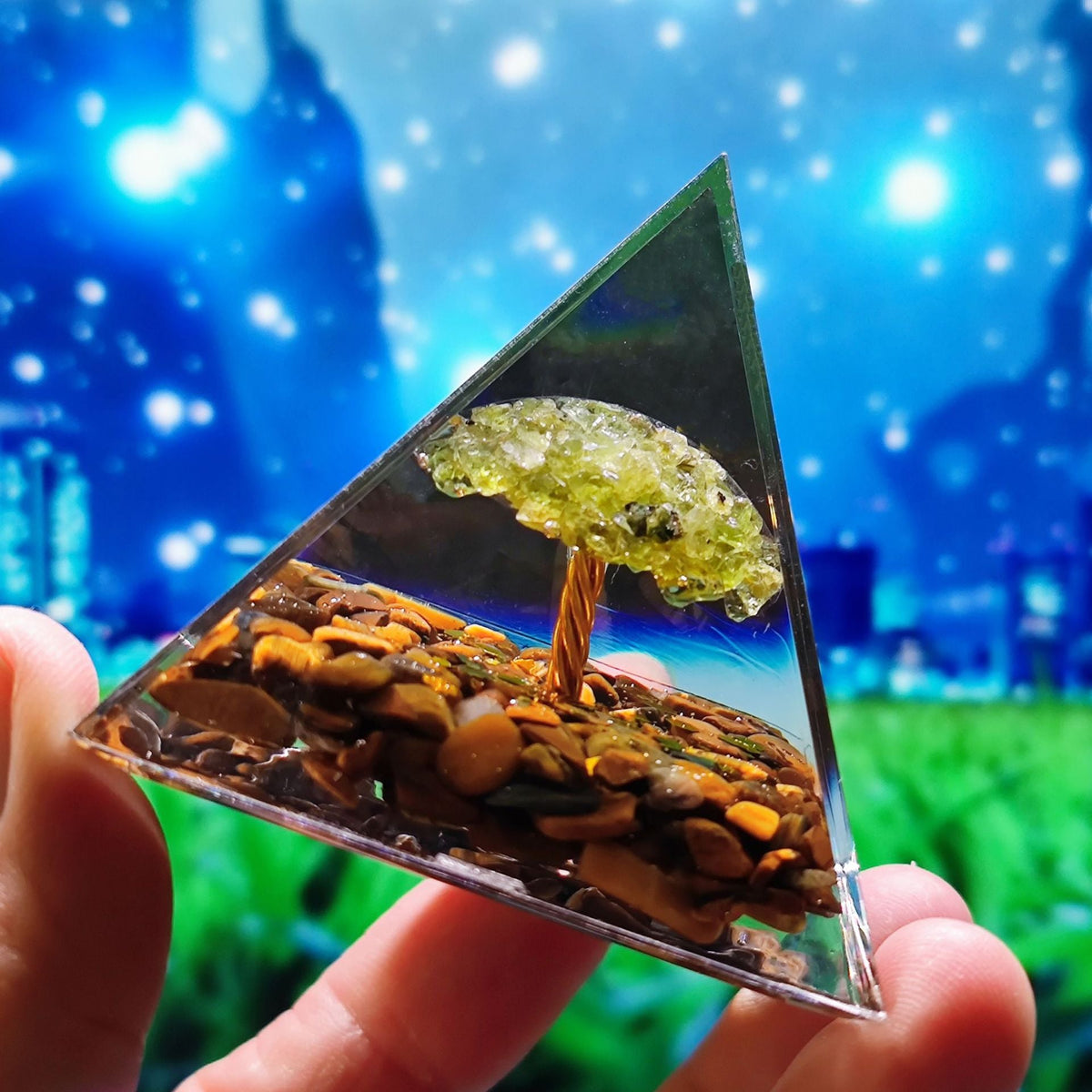 Crystal Pyramid Desk Decor with Tree of Life Detail