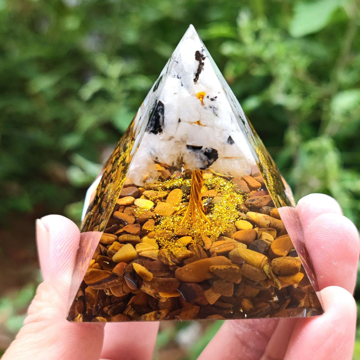 Crystal Resin Pyramid Ornament With Gemstone Sparkle