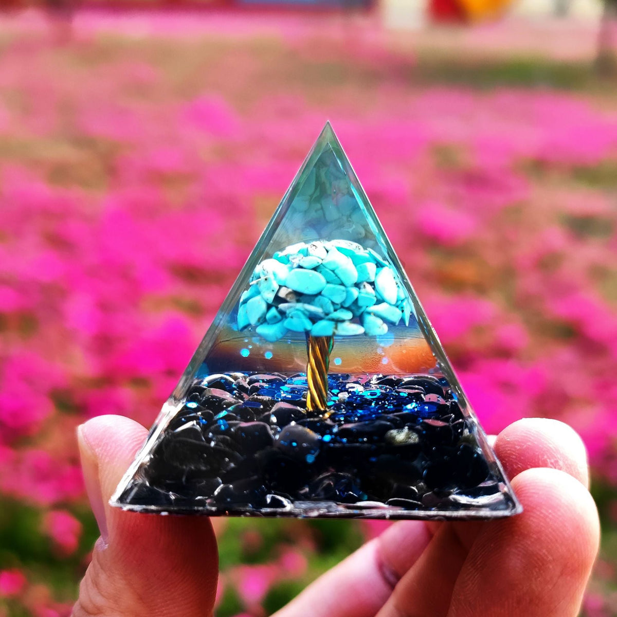 Crystal Pyramid Desk Decor with Tree of Life Detail