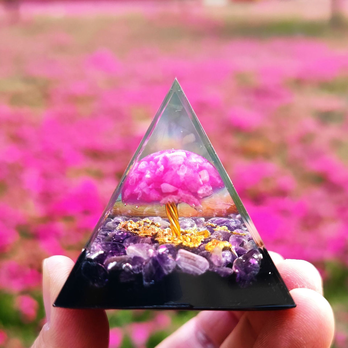 Crystal Pyramid Desk Decor with Tree of Life Detail