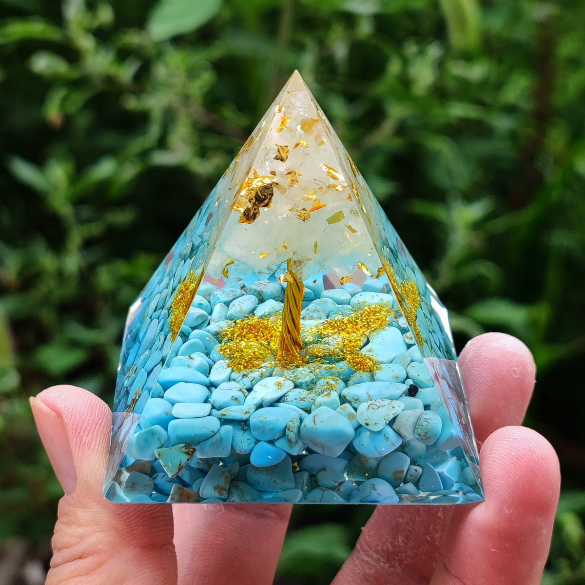 Crystal Pyramid Desk Decor with Tree of Life Detail