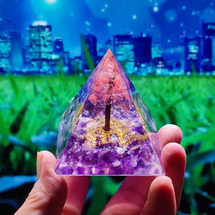 Crystal Resin Pyramid Ornament With Gemstone Sparkle