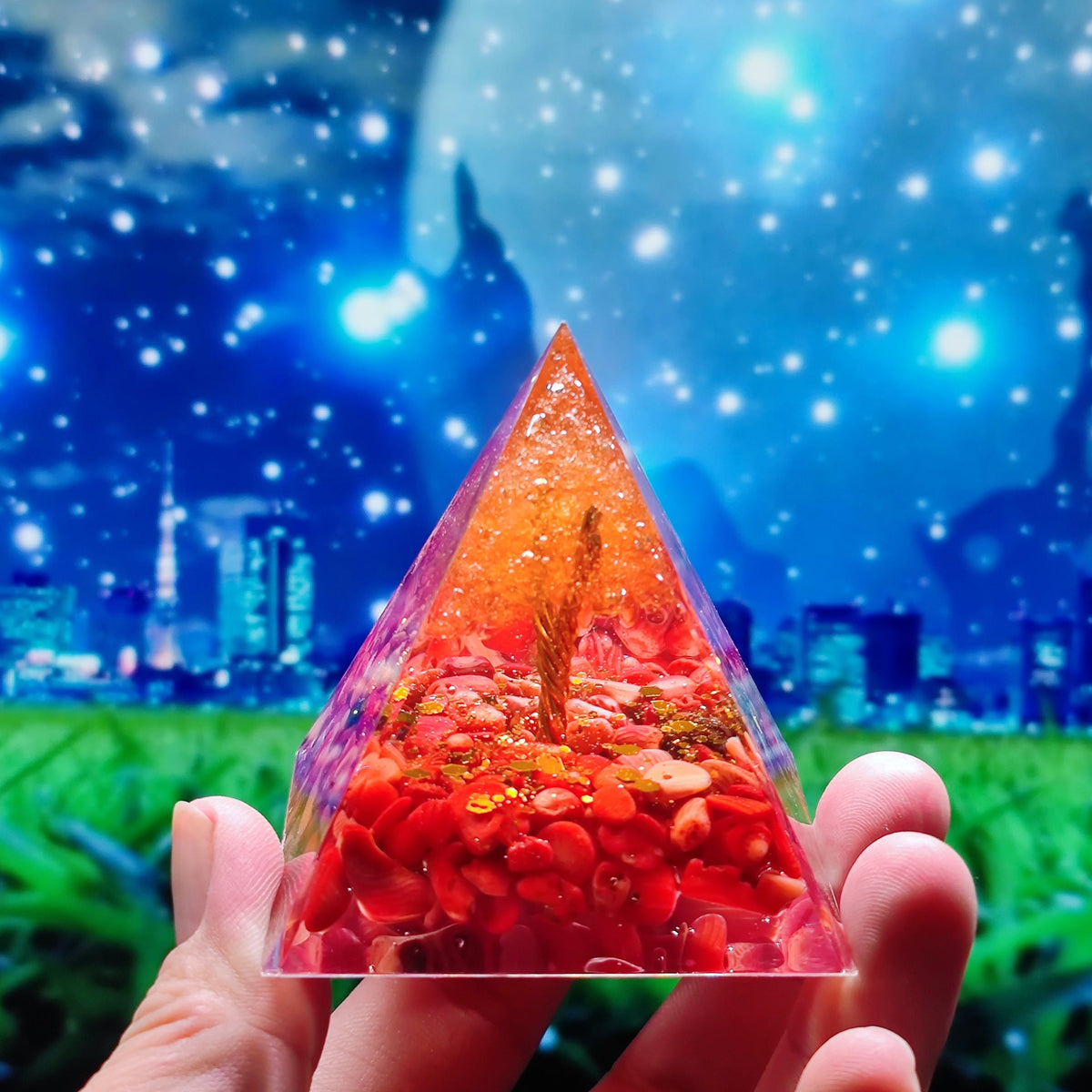 Crystal Resin Pyramid Ornament With Gemstone Sparkle