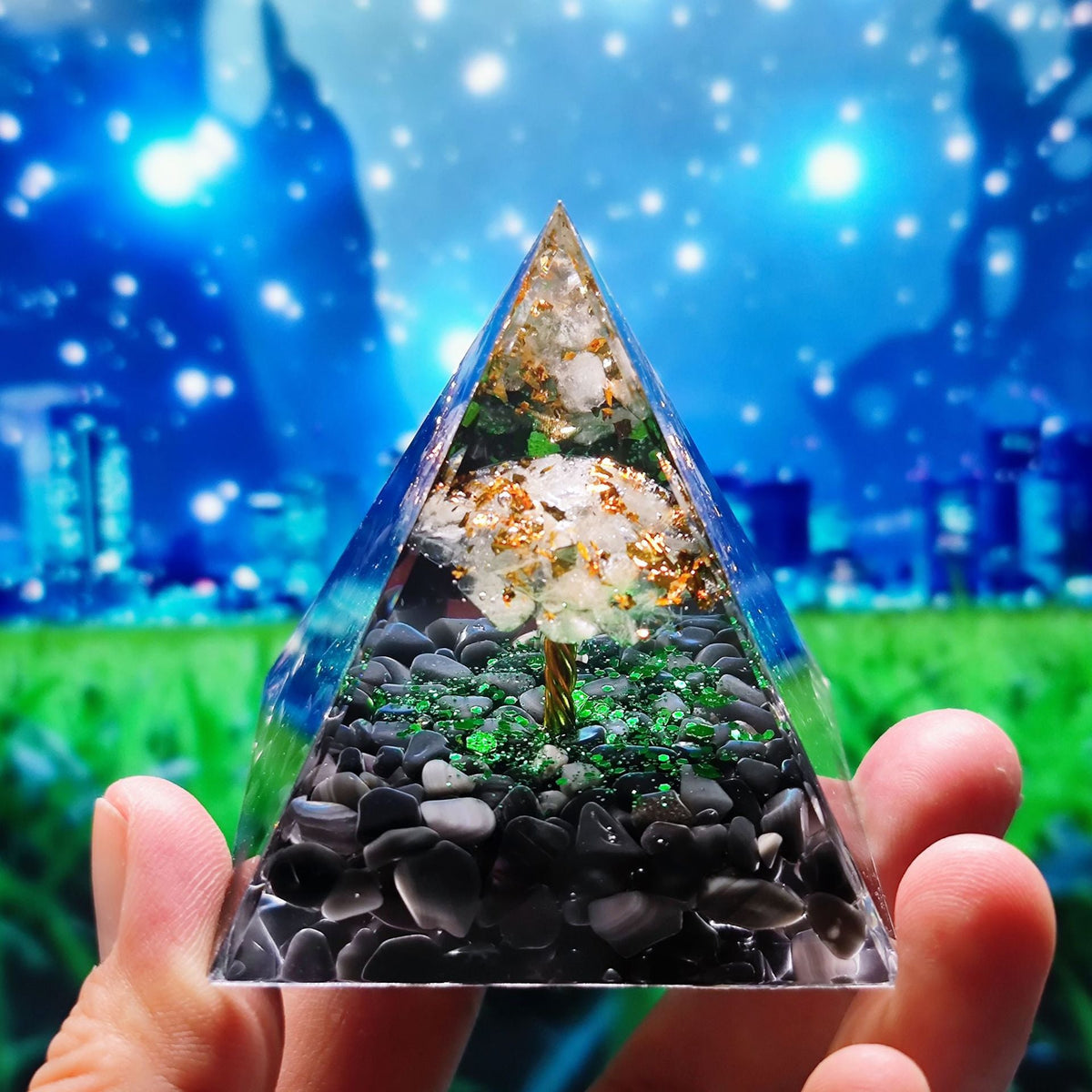 Crystal Pyramid Desk Decor with Tree of Life Detail